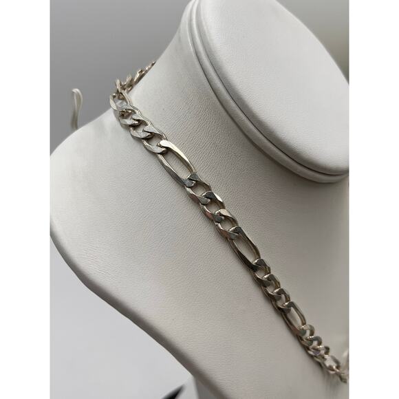 Designer Heavy Unisex 7mm Figaro Sterling Silver Chain Necklace 18” Italy - Picture 5 of 8